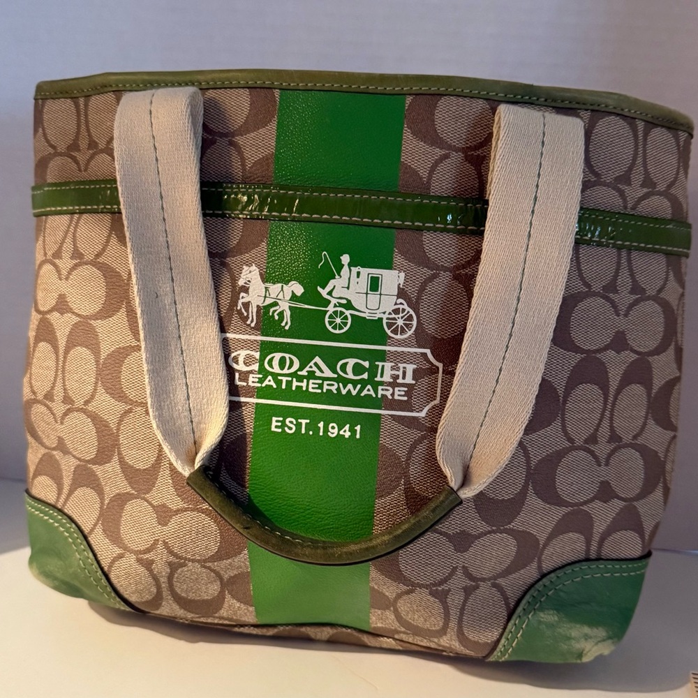 Coach Signature Green and Brown Purse